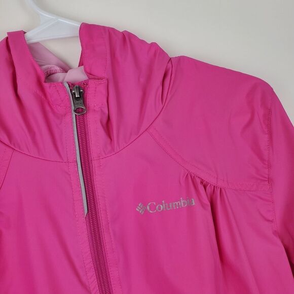 COLUMBIA Girls Lightweight Full Zip Up Windbreaker Jacket Coat Hooded Hoodie - Picture 2 of 6